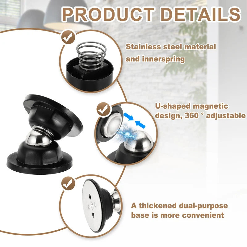 2PCS Magnetic Door Holder, Magnetic Door Catch with Adhesive Screws, Dark Black