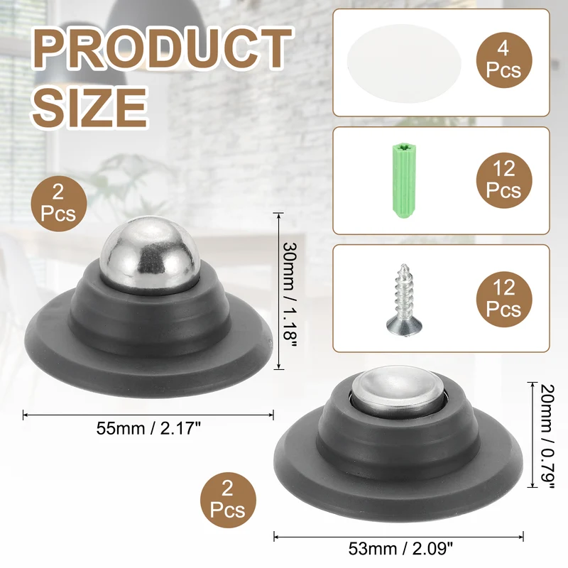 2PCS Magnetic Door Holder, Magnetic Door Catch with Adhesive Screws, Dark Gray
