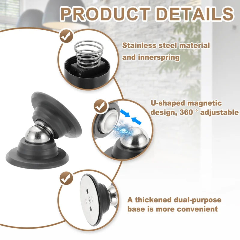 2PCS Magnetic Door Holder, Magnetic Door Catch with Adhesive Screws, Dark Gray