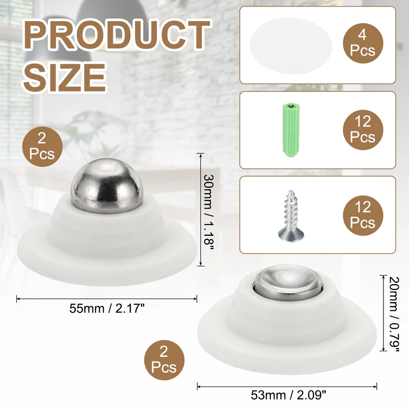 2PCS Magnetic Door Holder, Magnetic Door Catch with Adhesive Screws, White