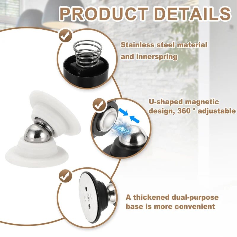 2PCS Magnetic Door Holder, Magnetic Door Catch with Adhesive Screws, White
