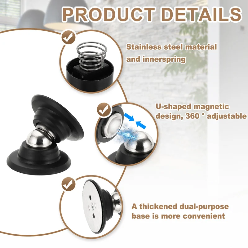 2PCS Magnetic Door Holder, Magnetic Door Catch with Adhesive Screws, Black