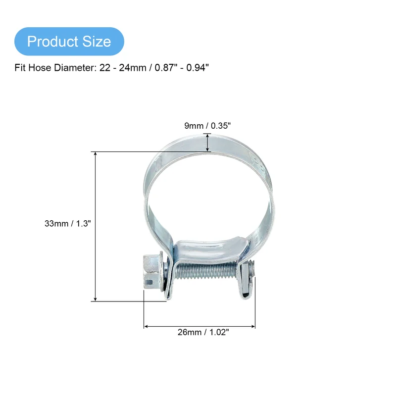 15Pcs Fuel Line Pipe Hose Clamp Clip, 22-24mm Fuel Injection Hose Clamp Adjustable Pipe Hose Clip Tube Clamps for Plumbing Automotive and Industrial