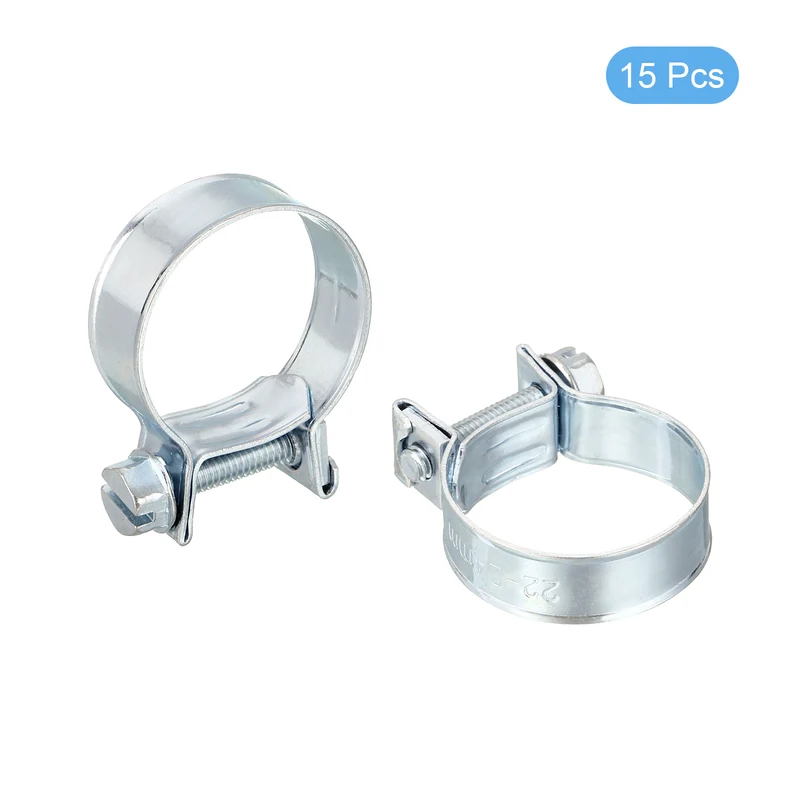 15Pcs Fuel Line Pipe Hose Clamp Clip, 22-24mm Fuel Injection Hose Clamp Adjustable Pipe Hose Clip Tube Clamps for Plumbing Automotive and Industrial