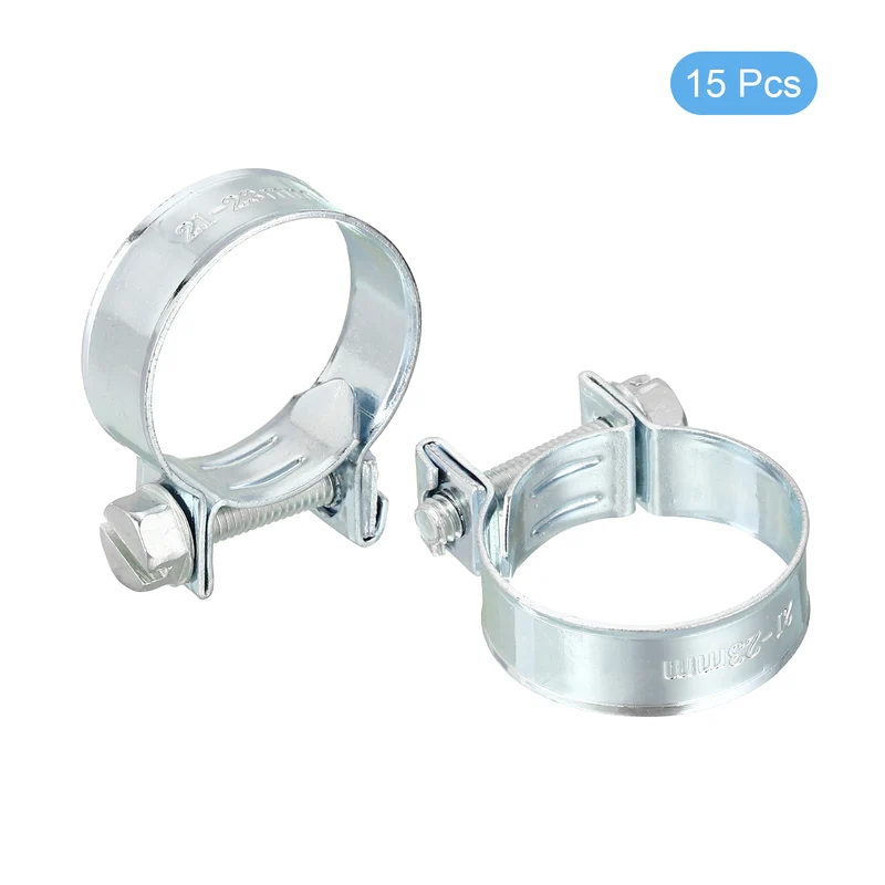 15Pcs Fuel Line Pipe Hose Clamp Clip, 21-23mm Fuel Injection Hose Clamp Adjustable Pipe Hose Clip Tube Clamps for Plumbing Automotive and Industrial