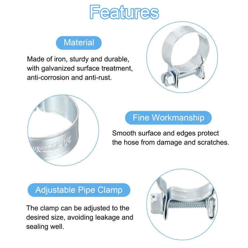 15Pcs Fuel Line Pipe Hose Clamp Clip, 20-22mm Fuel Injection Hose Clamp Adjustable Pipe Hose Clip Tube Clamps for Plumbing Automotive and Industrial