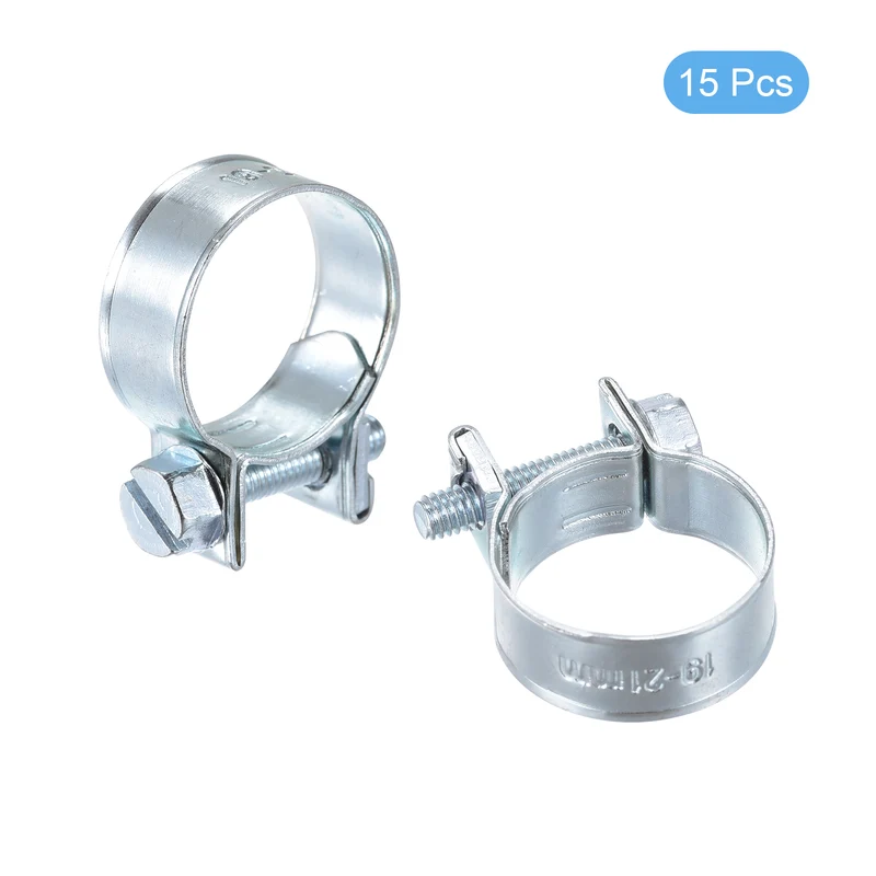 15Pcs Fuel Line Pipe Hose Clamp Clip, 19-21mm Fuel Injection Hose Clamp Adjustable Pipe Hose Clip Tube Clamps for Plumbing Automotive and Industrial