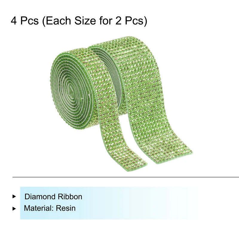 4 Roll 4 Yard 13.5/27mm Self Adhesive Crystal Ribbon Light Green