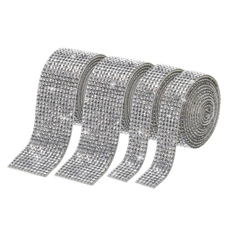 4 Roll 4 Yard 13.5/27mm Self Adhesive Crystal Ribbon Silver
