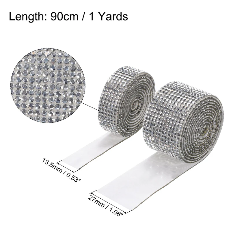 4 Roll 4 Yard 13.5/27mm Self Adhesive Crystal Ribbon Silver