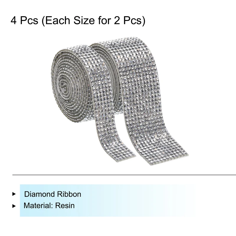 4 Roll 4 Yard 13.5/27mm Self Adhesive Crystal Ribbon Silver