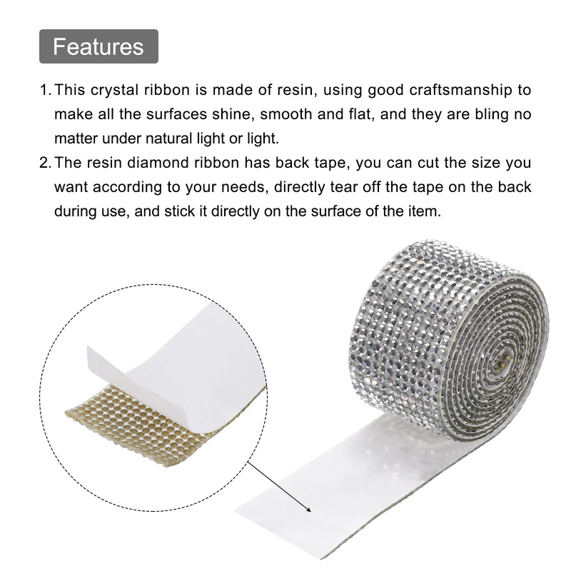 4 Roll 4 Yard 13.5/27mm Self Adhesive Crystal Ribbon Silver