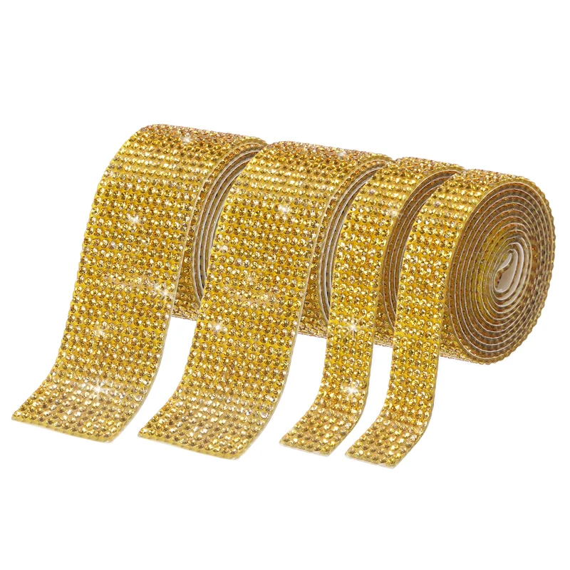 4 Roll 4 Yard 13.5/27mm Self Adhesive Crystal Ribbon Light Gold