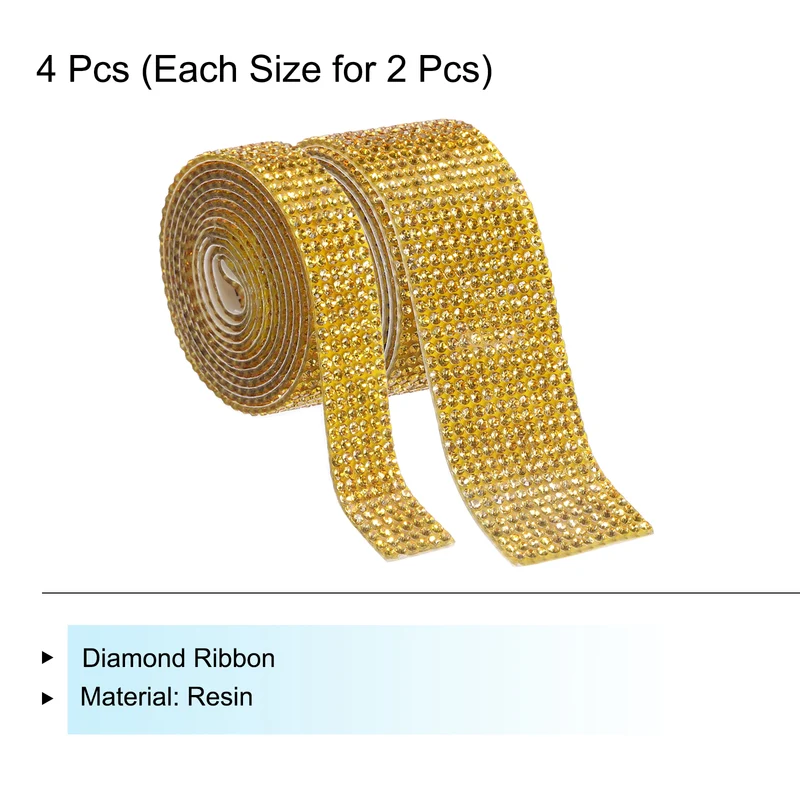 4 Roll 4 Yard 13.5/27mm Self Adhesive Crystal Ribbon Light Gold