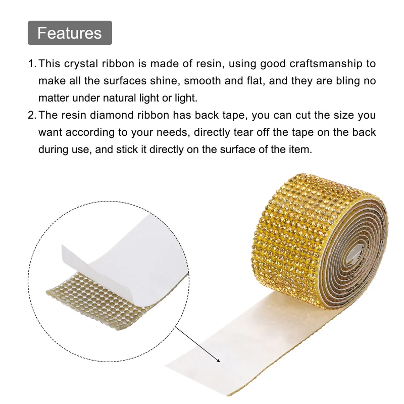 4 Roll 4 Yard 13.5/27mm Self Adhesive Crystal Ribbon Light Gold