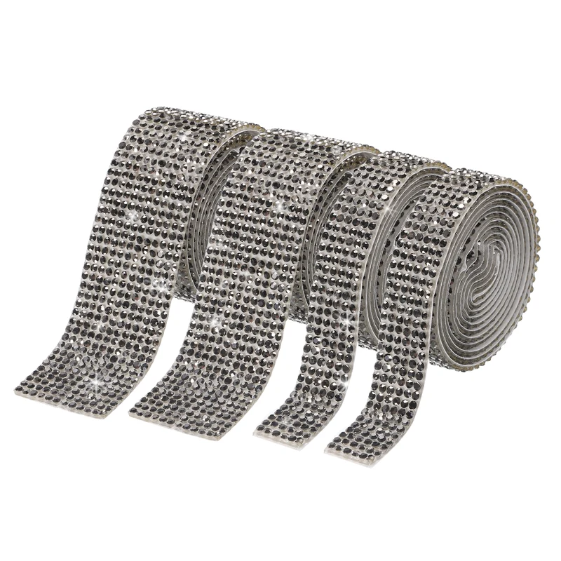 4 Roll 4 Yard 13.5/27mm Self Adhesive Crystal Ribbon Gray