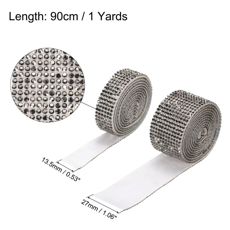 4 Roll 4 Yard 13.5/27mm Self Adhesive Crystal Ribbon Gray