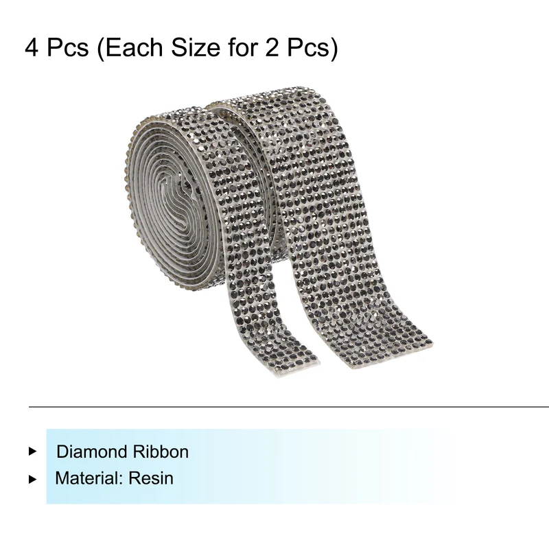 4 Roll 4 Yard 13.5/27mm Self Adhesive Crystal Ribbon Gray