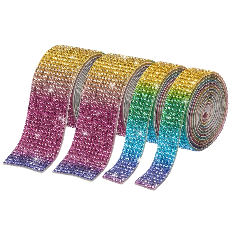 4 Roll 4 Yard 13.5/27mm Self Adhesive Crystal Ribbon Rainbow