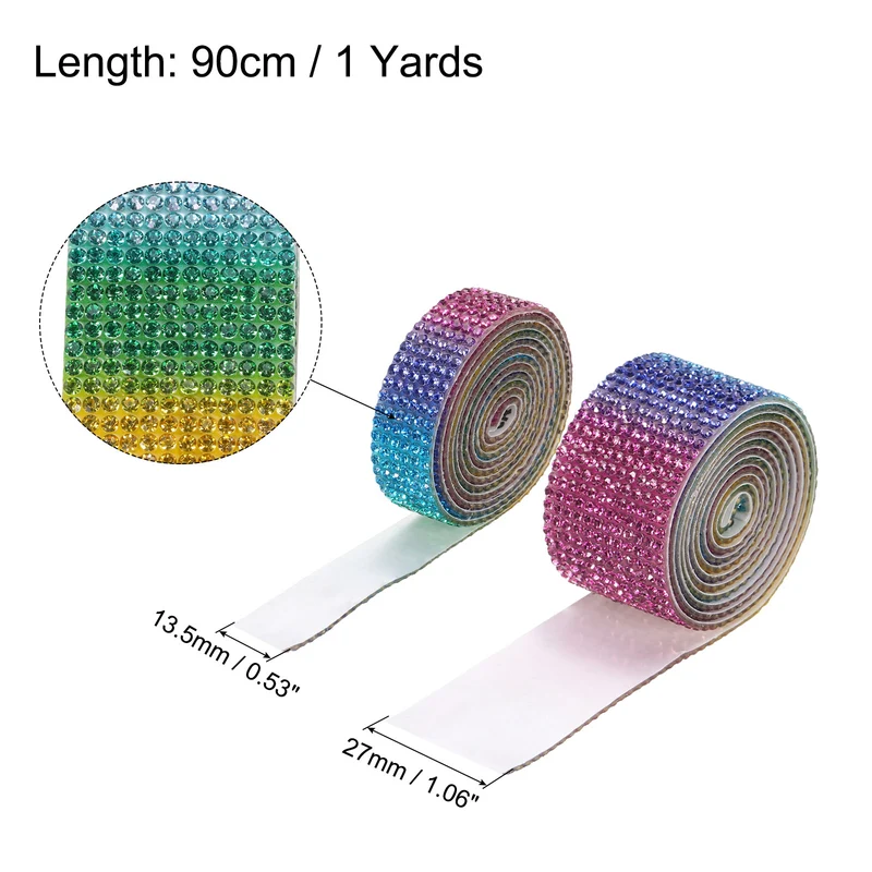 4 Roll 4 Yard 13.5/27mm Self Adhesive Crystal Ribbon Rainbow