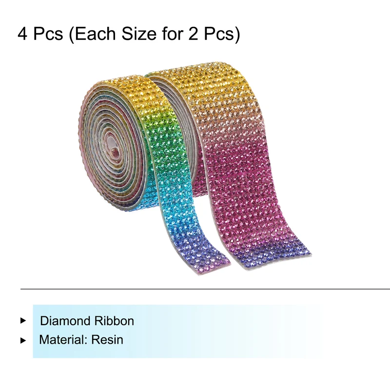 4 Roll 4 Yard 13.5/27mm Self Adhesive Crystal Ribbon Rainbow