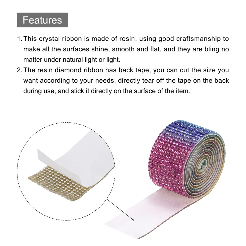 4 Roll 4 Yard 13.5/27mm Self Adhesive Crystal Ribbon Rainbow
