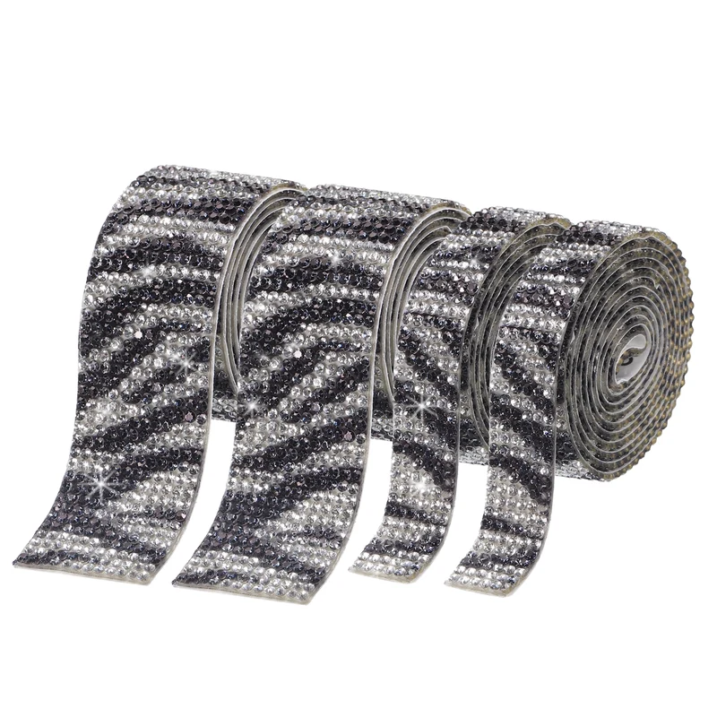 4 Roll 4 Yard 13.5/27mm Self Adhesive Crystal Ribbon Black+White