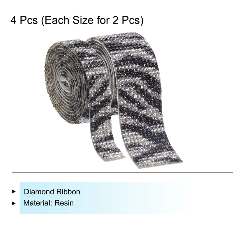 4 Roll 4 Yard 13.5/27mm Self Adhesive Crystal Ribbon Black+White