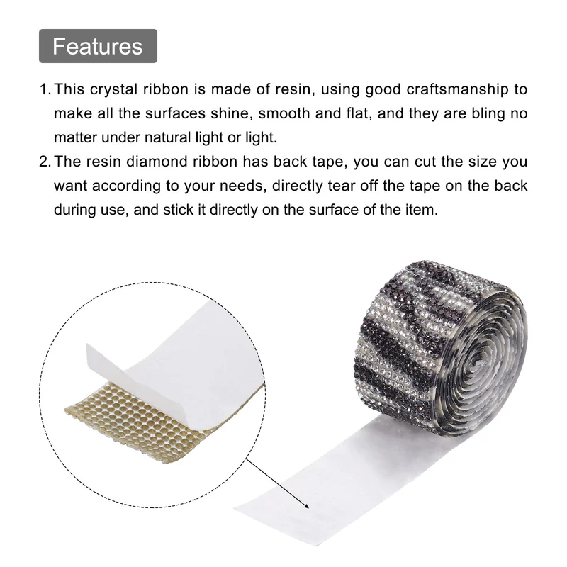 4 Roll 4 Yard 13.5/27mm Self Adhesive Crystal Ribbon Black+White