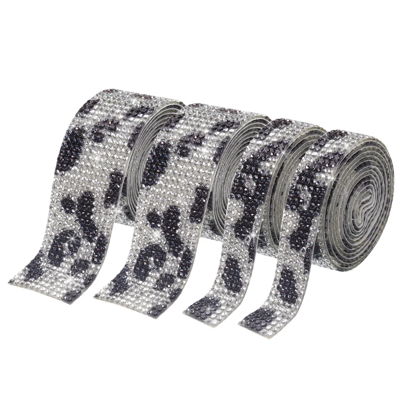 4 Roll 4 Yard 13.5/27mm Self Adhesive Crystal Ribbon Black,White
