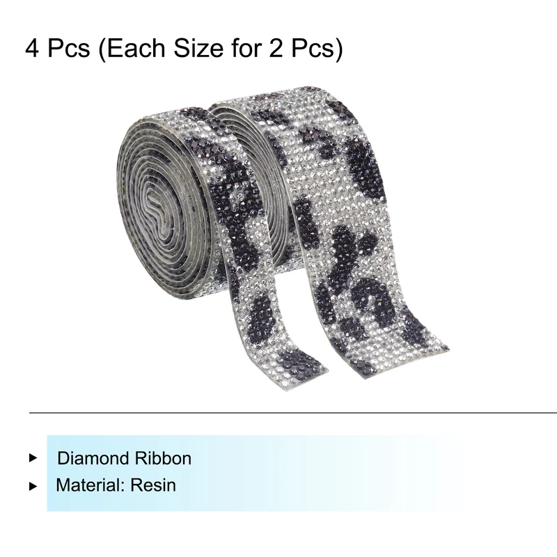 4 Roll 4 Yard 13.5/27mm Self Adhesive Crystal Ribbon Black,White