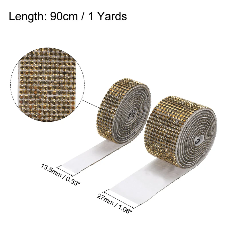 4 Roll 4 Yard 13.5/27mm Self Adhesive Crystal Ribbon Gold