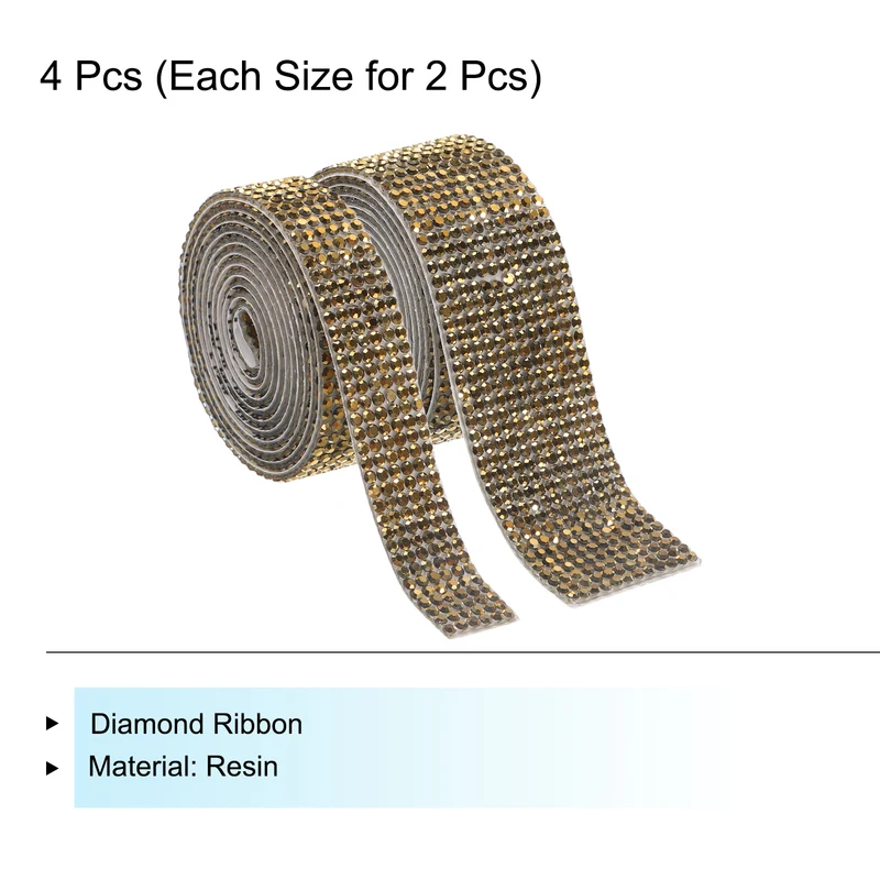 4 Roll 4 Yard 13.5/27mm Self Adhesive Crystal Ribbon Gold
