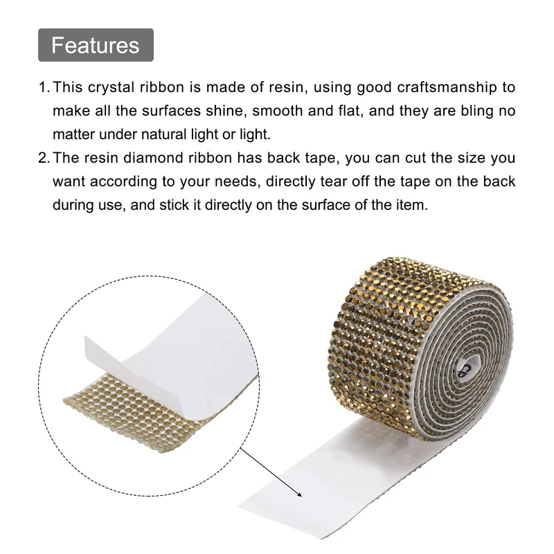 4 Roll 4 Yard 13.5/27mm Self Adhesive Crystal Ribbon Gold