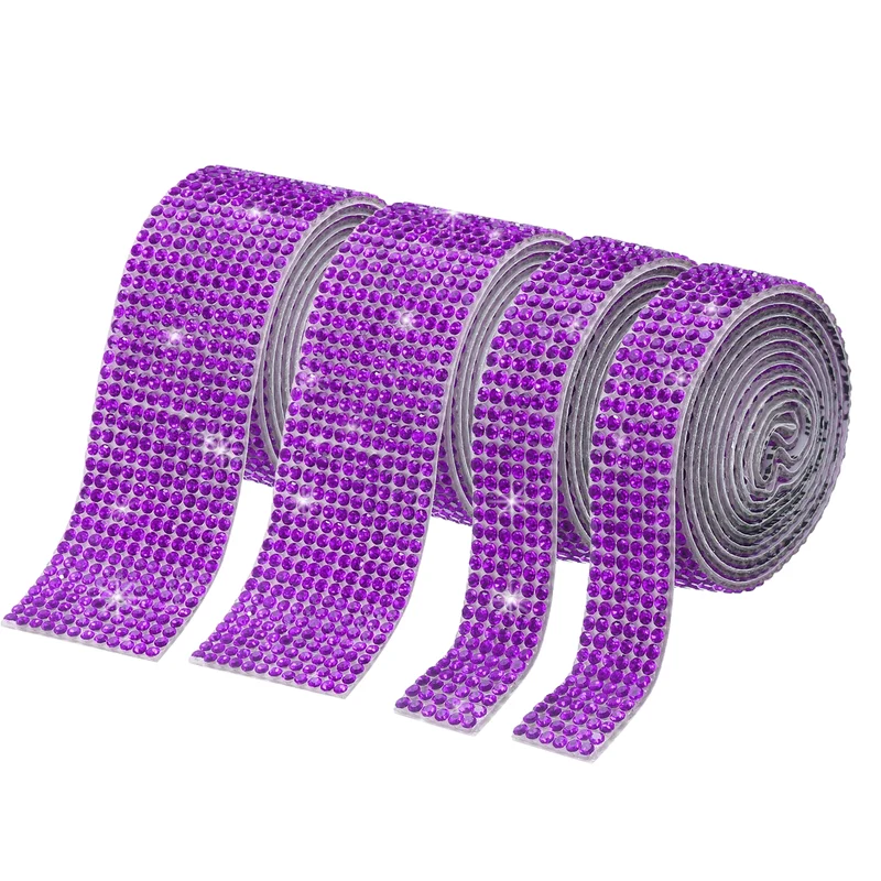 4 Roll 4 Yard 13.5/27mm Self Adhesive Crystal Ribbon Purple Pink