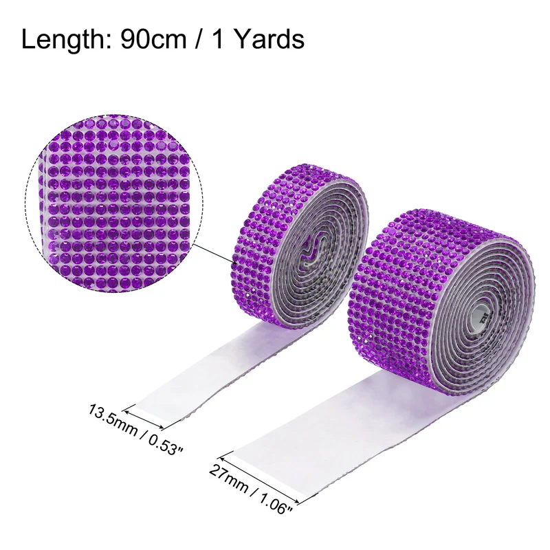 4 Roll 4 Yard 13.5/27mm Self Adhesive Crystal Ribbon Purple Pink