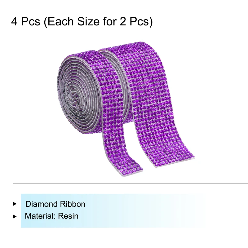 4 Roll 4 Yard 13.5/27mm Self Adhesive Crystal Ribbon Purple Pink