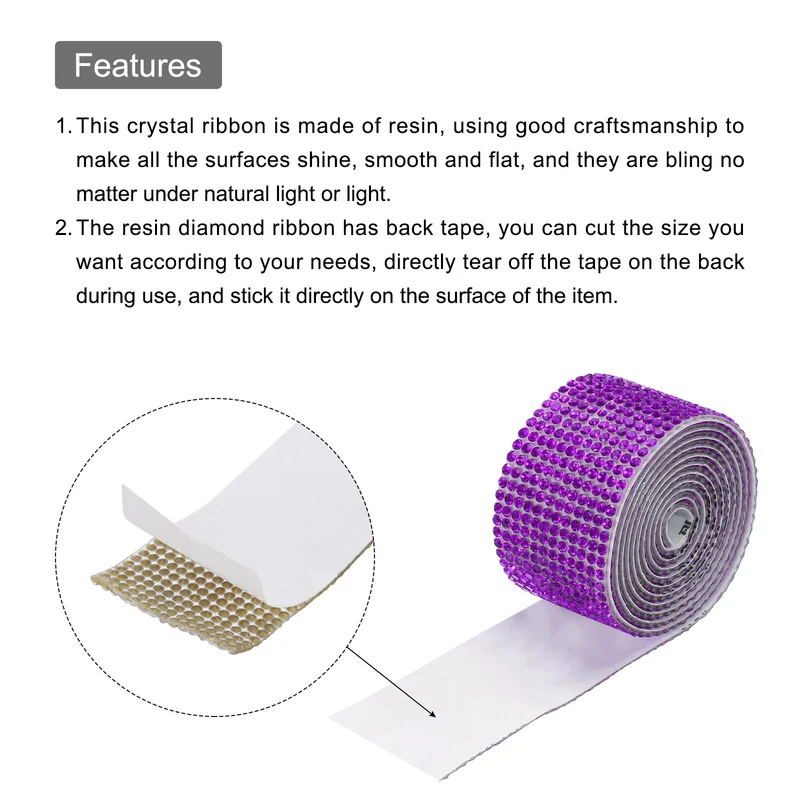 4 Roll 4 Yard 13.5/27mm Self Adhesive Crystal Ribbon Purple Pink