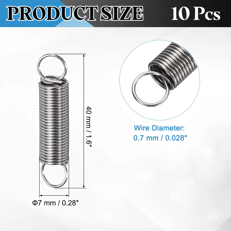 Extension Spring 10pcs Wire Dia 0.028" OD 0.28" Free Length 1.6"