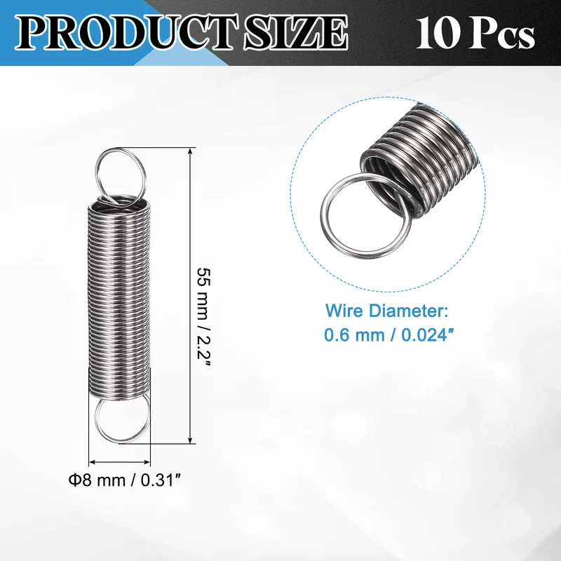 Extension Spring 10pcs Wire Dia 0.024" OD 0.31" Free Length 2.2"