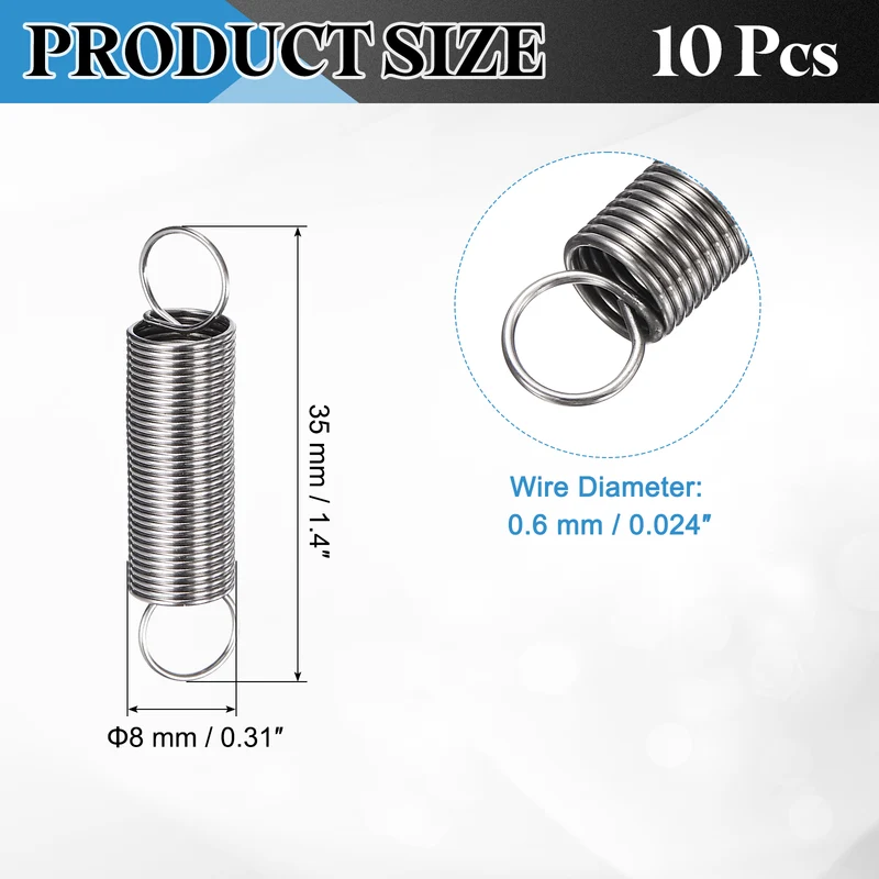 Extension Spring 10pcs Wire Dia 0.024" OD 0.31" Free Length 1.4"