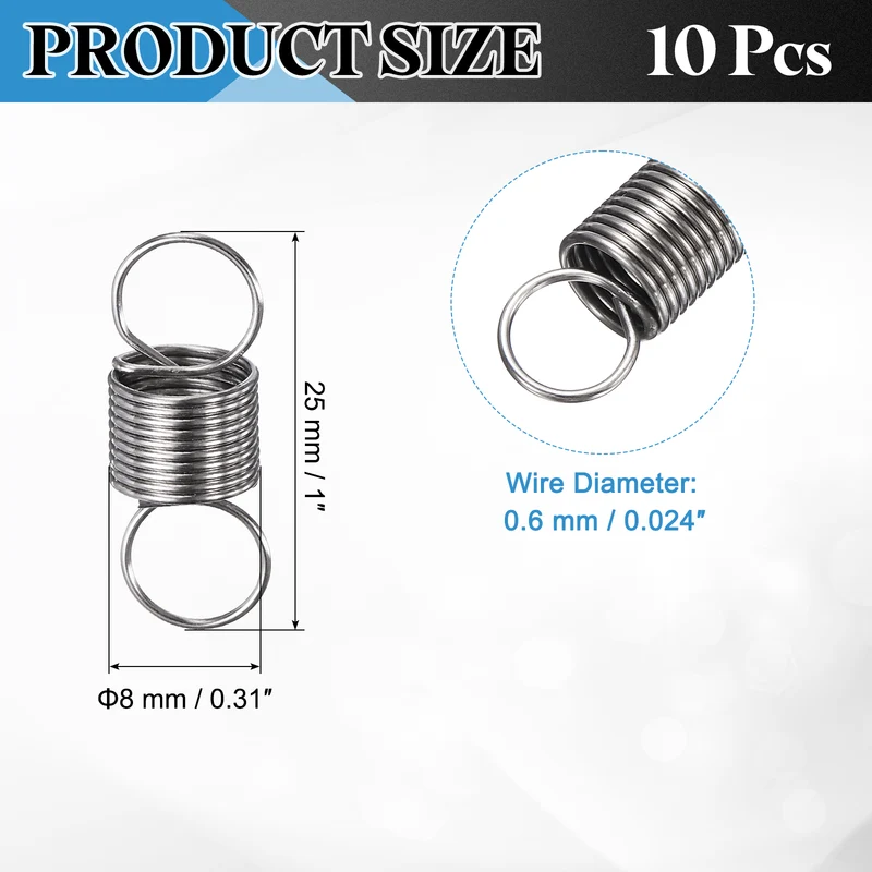 Extension Spring 10pcs Wire Dia 0.024" OD 0.31" Free Length 1"