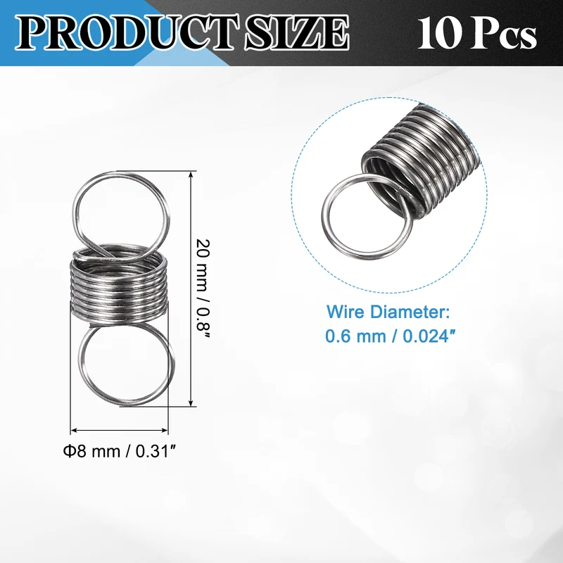 Extension Spring 10pcs Wire Dia 0.024" OD 0.31" Free Length 0.8"