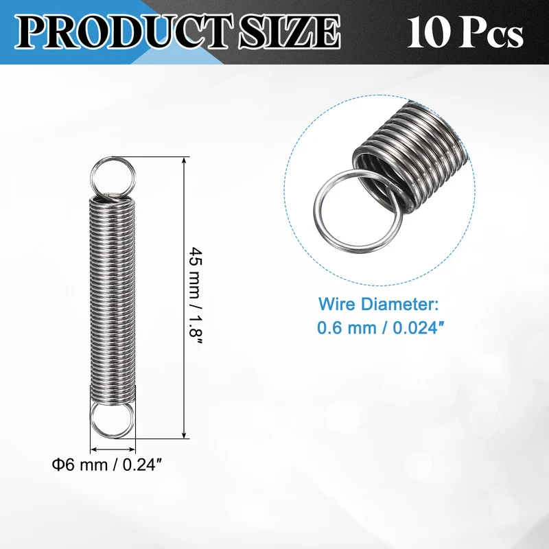Extension Spring 10pcs Wire Dia 0.024" OD 0.24" Free Length 1.8"