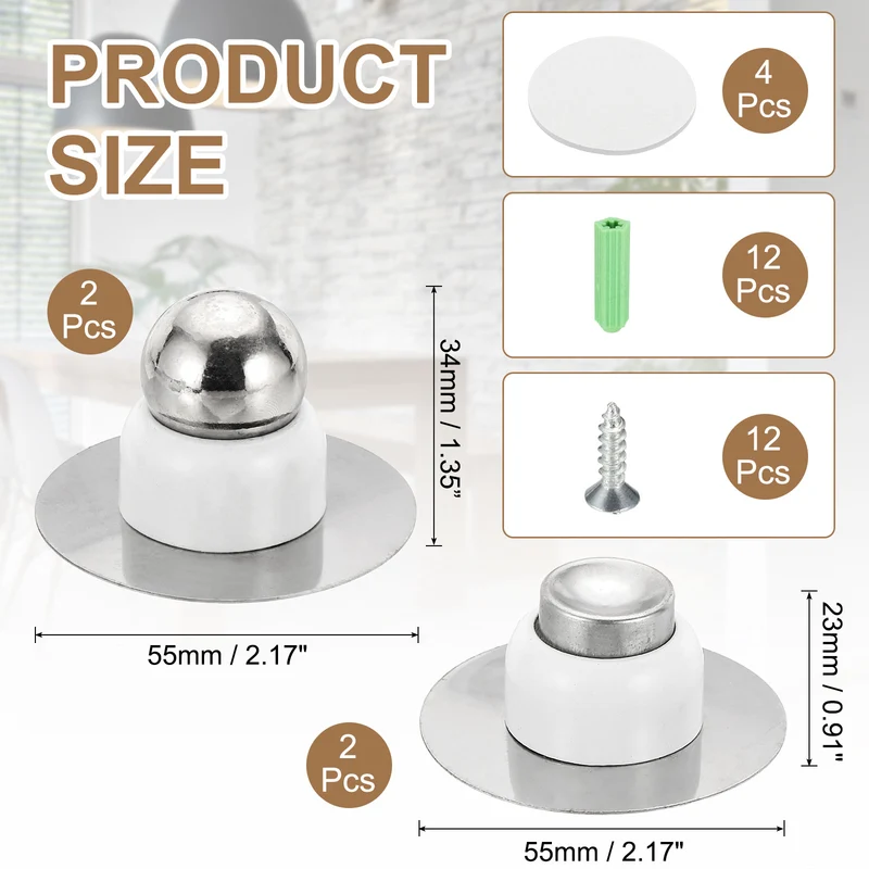 2PCS 2.1" Magnetic Door Stoppers, Wall Floor Mounted Door Catch Holder, White
