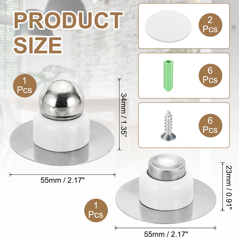 2.1" Magnetic Door Stoppers Wall Floor Mounted Door Catch Holder White]