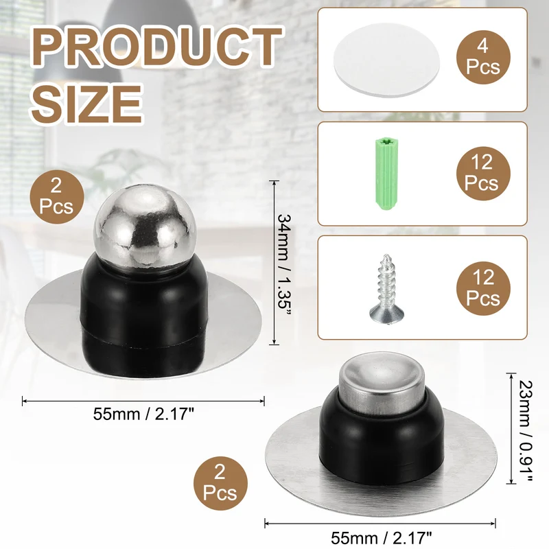 2PCS 2.1" Magnetic Door Stoppers, Wall Floor Mounted Door Catch Holder, Black