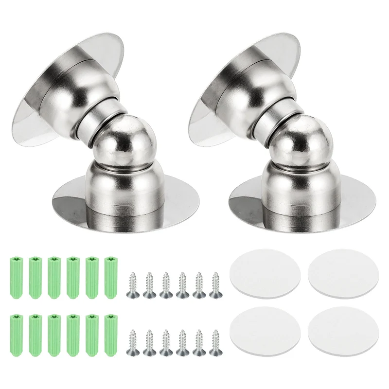 2PCS 2.1" Magnetic Door Stoppers, Wall Floor Mounted Door Catch Holder, Silver