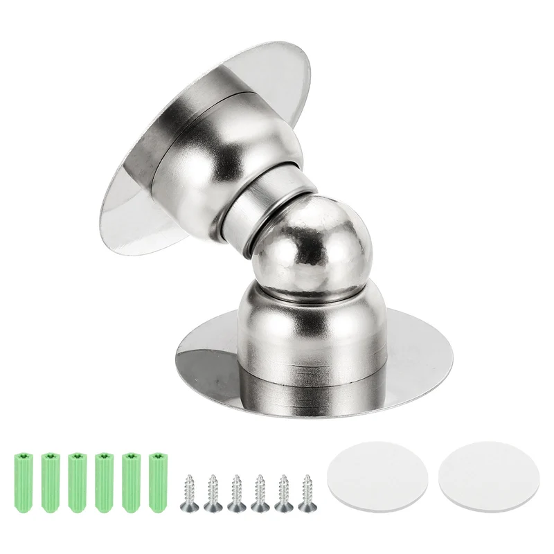 2.1" Magnetic Door Stoppers, Wall Floor Mounted Door Catch Holder, Silver