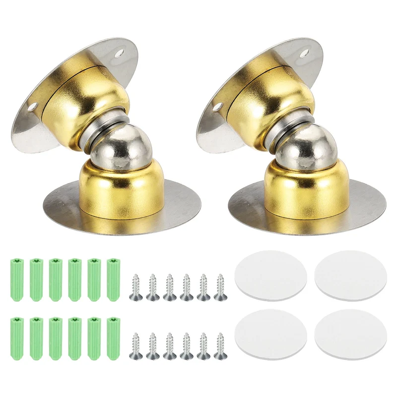 2PCS 1.9" Magnetic Door Stoppers Wall Floor Mounted Door Catch Holder Gold